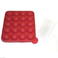 Silicone Cake Pop Pan w/ 20 Sticks Red, Bite Size Treats on a Stick N3
