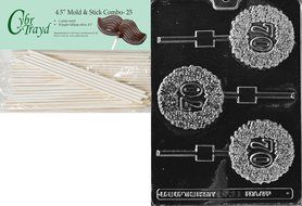 Cybrtrayd 45St25-L031 70 Lolly Letters and Numbers Chocolate Candy Mold with 25-Pack 4.5-Inch Lollipop Sticks