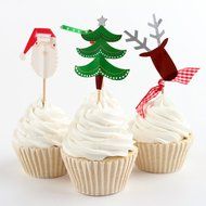 Pack of 24 Christmas Cake Toppers Picks Santa Claus Tree Deer Sock Home Party Decor N6