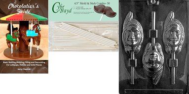 Cybrtrayd &#039;Indian Head Girl Lolly&#039; Thanksgiving Chocolate Candy Mold with 50 4.5-Inch Lollipop Sticks and Chocolatier&#039;s...