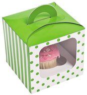 1 Dozen - Lime Green Polka Dot Cupcake Boxes With Handle - Party Favors by Fun Express
