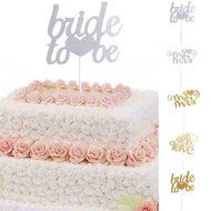 Bride To Be Silver &amp; Gold Glitter Wedding Bridal Shower Cake Topper Hen Party Favor - Gold N11