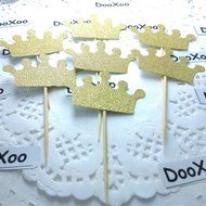 DOOXOO Crown Cupcake Toppers Gold First Birthday Party Party Cake Toppers Gold glitter Cupcake Toppers Birthday... N5