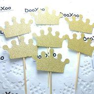 DOOXOO Crown Cupcake Toppers Gold First Birthday Party Party Cake Toppers Gold glitter Cupcake Toppers Birthday... N6
