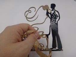 Mr &amp; Mrs Bride and Groom Silhouette Wedding Cake Topper Pick COVERED WITH A PROTECTIVE LAYER WHICH SHOULD BE TORN... N9