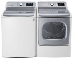 LG White Top Load Laundry Pair with WT7700HWA 29" 5.7 Cu. Ft. Washer and DLEX7700WE 9.0 Cu. Ft. Electric Dryer...