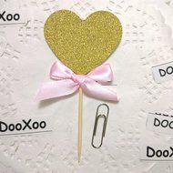 DOOXOO Gold Glitter Heart Pink Bow Cupcake Toppers Heart Toppers Gold Glitter Hearts Wedding Cupcake Toppers Wedding... N4