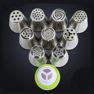 Agile-Shop 9 PCS Russian Cake Decorating Tip Stainless Steel Icing Piping Tip Nozzles Kit with 3-Color Coupler N2