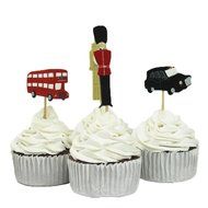 BETOP HOUSE Set of 24 Pieces England Series Decorative Cupcake Topper Big Ben Red Buses Black Cabs Queens&#039; Guard N2