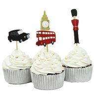 BETOP HOUSE Set of 24 Pieces England Series Decorative Cupcake Topper Big Ben Red Buses Black Cabs Queens&#039; Guard N3
