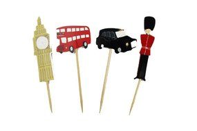 BETOP HOUSE Set of 24 Pieces England Series Decorative Cupcake Topper Big Ben Red Buses Black Cabs Queens&#039; Guard N4