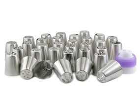 90 pcs Russian Piping Tips Set - 60 Icing Tips (XXL Size) + 30 Piping Bags (Made in USA) + FREE Tricolor Coupler... N7