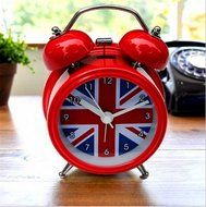 Surborder Shop Creative Twin Bell Analog Alarm Clock Battery Operated - Loud Alarm Clock Flag Style Red N3