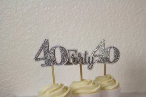 All About Details Silver Forty Cupcake Toppers, Set of 12