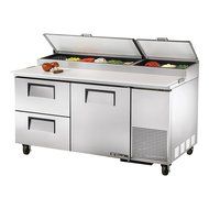 True S/S 1-Door 2-Drawer Pizza Prep Table w/ White Alum. Interior