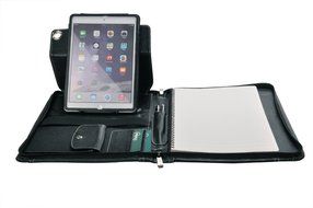 Letter-Size Leather Portfolio With Detachable iPad Air 2 / iPad Air Holder and Multiangle Viewing, Black N12