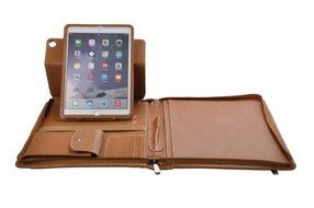 Letter-Size Leather Portfolio With Detachable iPad Air 2 / iPad Air Holder and Multiangle Viewing, Black N13