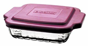 Anchor Hocking 8-Inch Square Sculpted Cake Dish with Red Plastic Lid