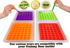 DIY Fruit Snacks Kit - 4 Premium Quality Silicone Molds (160 Gummies) + 4 Trays (Compatible with all Gummy Bear... N7