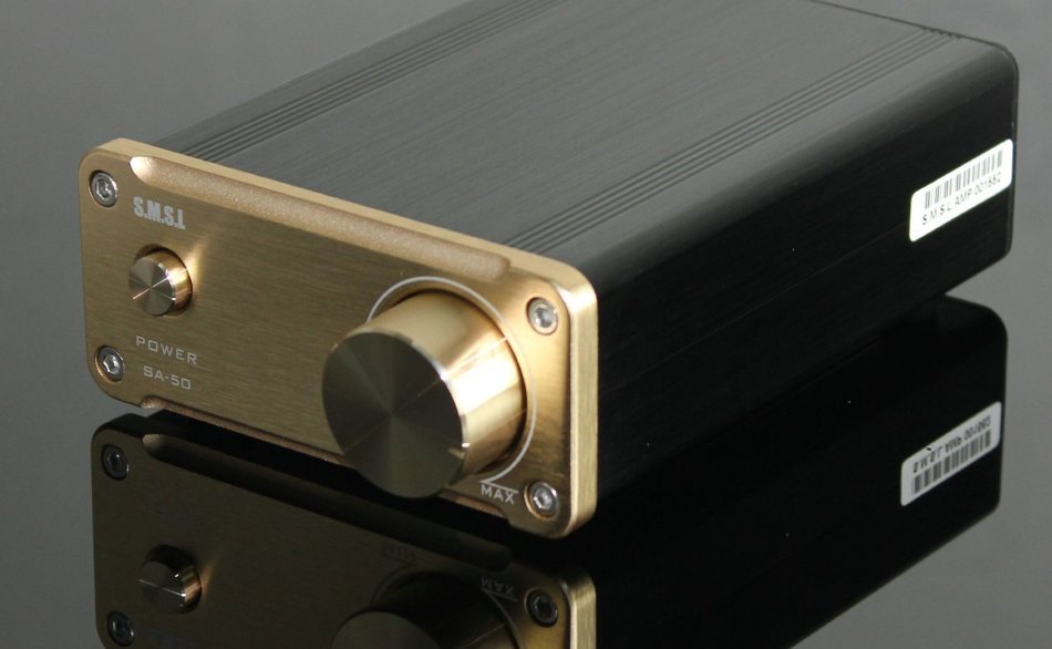 SMSL SA-50 2x50W D-AMP TDA7492 Hi-Fi Stereo Amplifier + Power Adapter - Gold N5