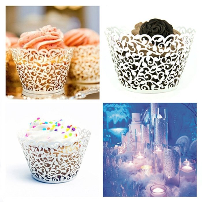 Amanadan 120 Vine Filigree Lace Baking Cup Muffin Case Trays, Artistic Bake hollow-out Cupcake Wrapper Liner for... N5