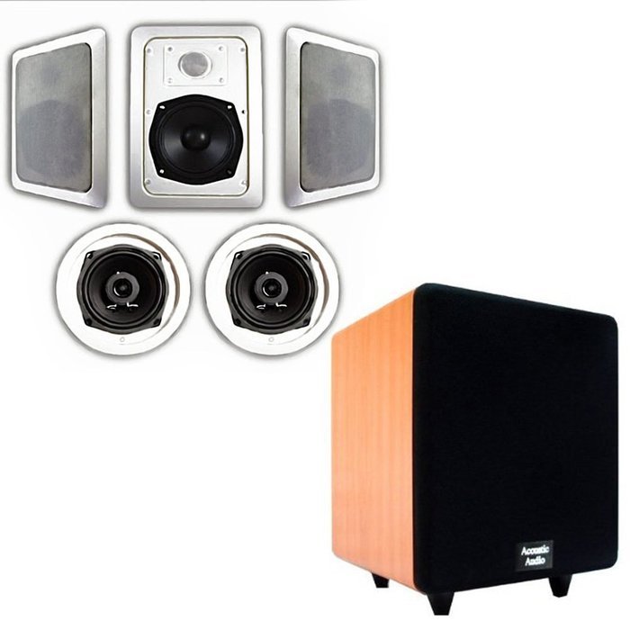 Acoustic Audio HT-55 In-Wall/Ceiling 5.1 Home Theater Speakers and 8" Powered Sub HT-55-CS8C