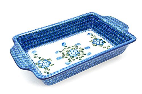 Polish Pottery Baker - Rectangular Brownie Pan - Blue Poppy