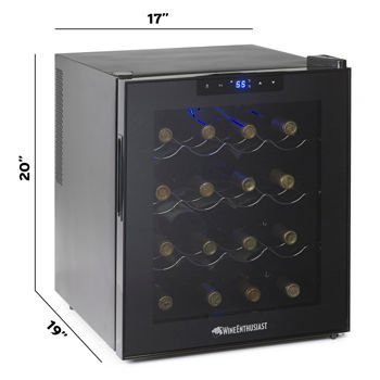 Wine Enthusiast, Digital Touch Screen Wine Cellar, Silent 16-bottle Capacity, Black Trim with 3 Removable Shelves N2