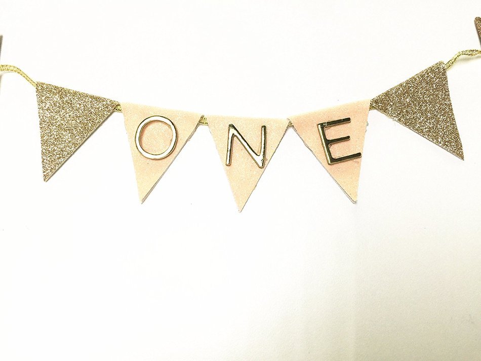 Baby First Birthday "ONE" Cake Bunting Banner Topper for Sparkle Party Birthday Cake N2
