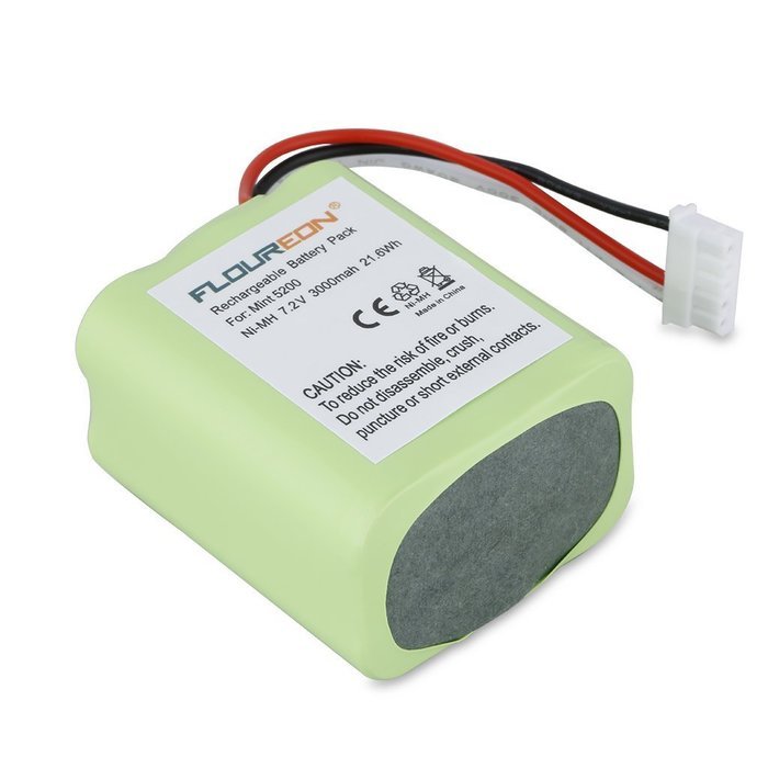 Floureon 7.2V 3000mAh NI-MH Replacement Vacuum Cleaner Battery for Braava 380t iRobot Mint 5200 5200B 5200C (3) N6