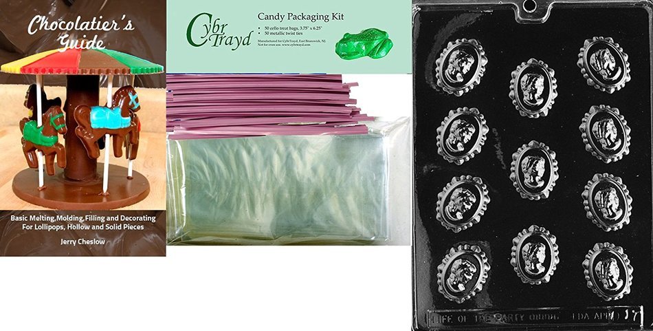Cybrtrayd Mdk50PKBk-D017 "Cameo in Lace Moms" Chocolate Candy Mold with Bundle of 50 Cello Bags, 50 Pink Twist... N4