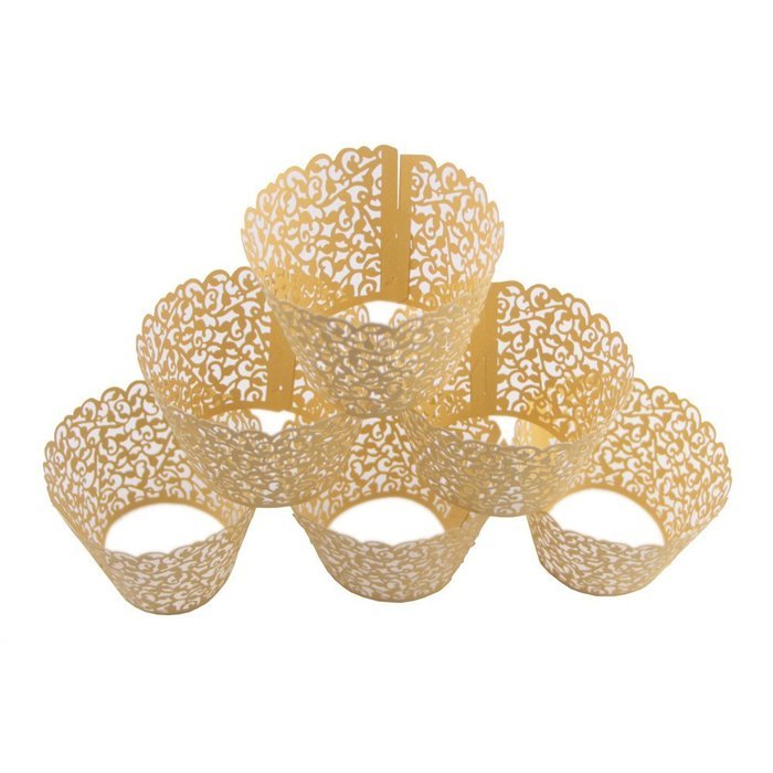 Mydio Set of 50 Cupcake Wrappers Wedding Birthday Decorations, Gold N7