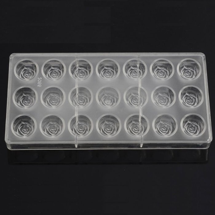 Grainrain Clear Hard Plastic Rose Shaped Polycarbonate PC Chocolate Molds DIY Jelly Mould 21Cavities N4