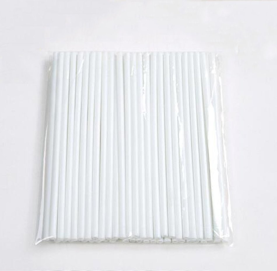 Crystallove 100pcs 4" Round Plastic White Lollipop Sticks Sucker for Baking Hard Candy Chocolate N3