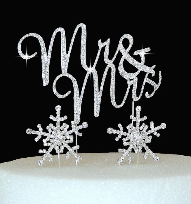 Lulu Sparkles LLC Crystal Rhinestone winter Wedding Monogram Mr & Mrs & Snow flakes Cake Topper Wedding Cake jewelry...