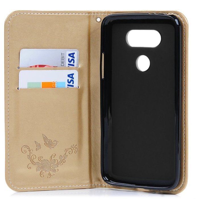 LG G5 Case,LG H868 Case - Wallet Folio Flip Magnetic Smart Closure Embossed Butterflies PU Leather Case with Stand... N16