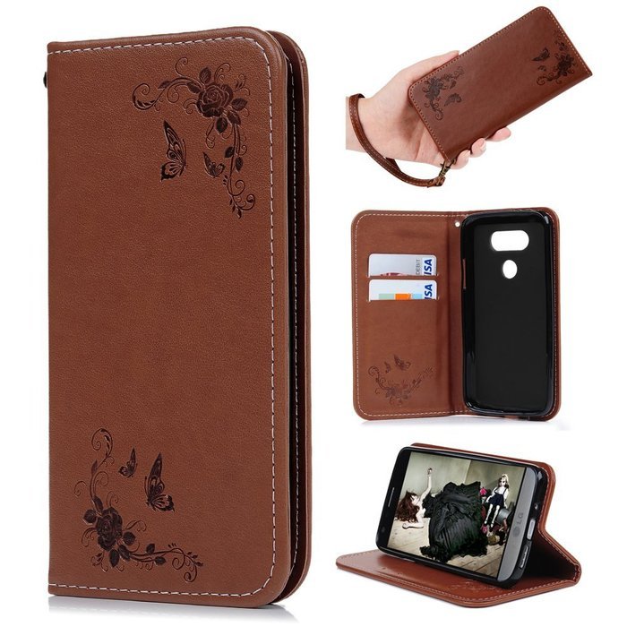 LG G5 Case,LG H868 Case - Wallet Folio Flip Magnetic Smart Closure Embossed Butterflies PU Leather Case with Stand... N23