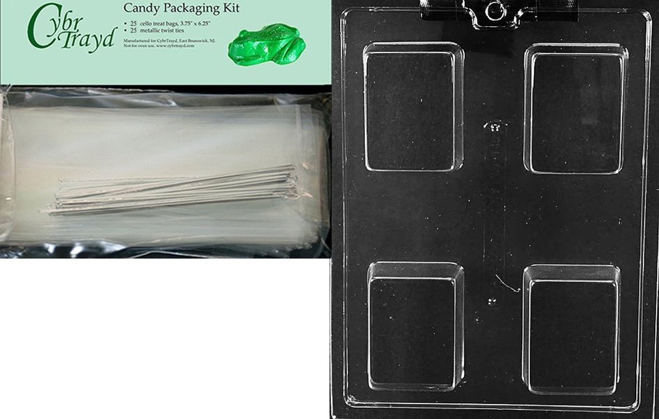 Cybrtrayd Mdk25S-AO140 Plain Krispy Treat Rectangle Bar All Occasions Chocolate Candy Mold with Packaging Bundle...