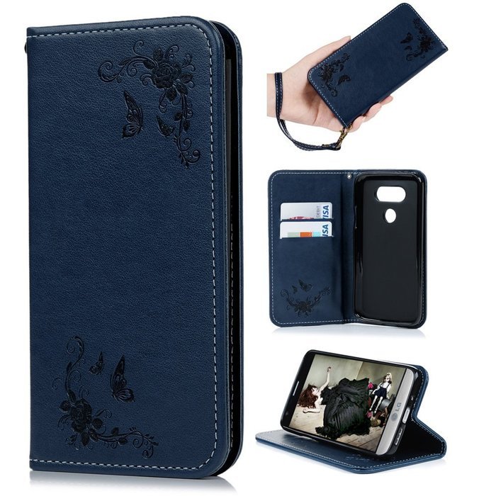 LG G5 Case,LG H868 Case - Wallet Folio Flip Magnetic Smart Closure Embossed Butterflies PU Leather Case with Stand... N26