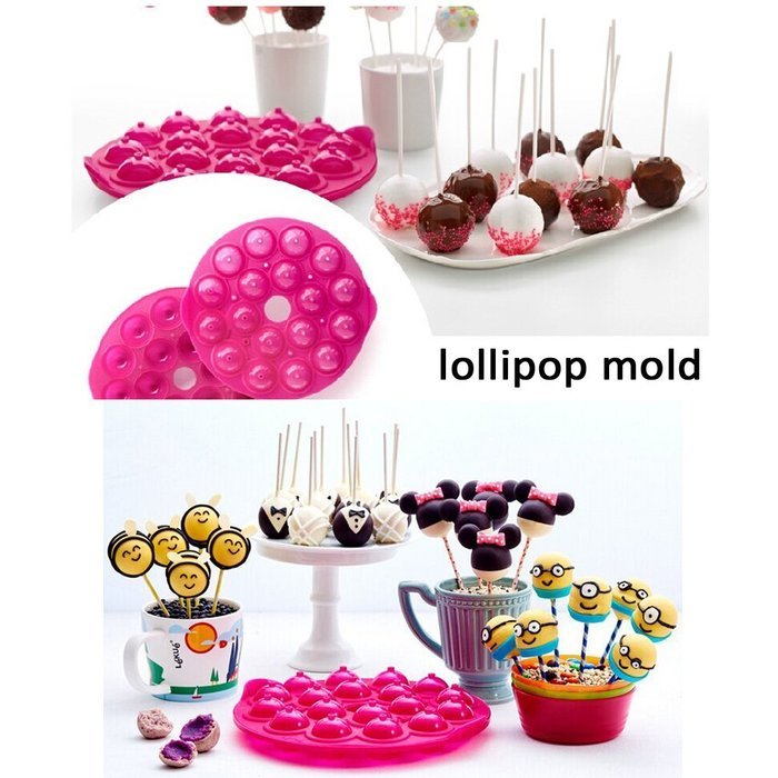 Peicees 18-cavity Silicone Half Circle Lollypop Cupcake Baking Mold Pop Stick Mold Tray N3