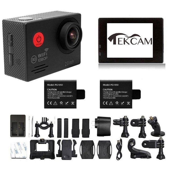 TEKCAM 1080P 14MP Full HD Waterproof WIFI Sports Action Camera with 2 PCS 1050mah batteries,Dual Charger and Free... N4