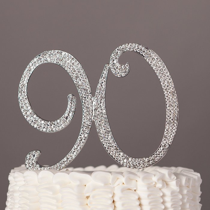 90 Cake Topper for 90th Birthday Rhinestone Number Party Supplies & Decoration Ideas (Gold) N3