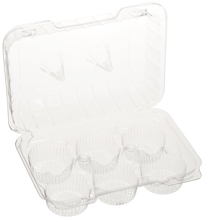 Oasis Supply PJP LBH-6656-12 6-Compartment Cupcake Container with Hinged Lid, Clear