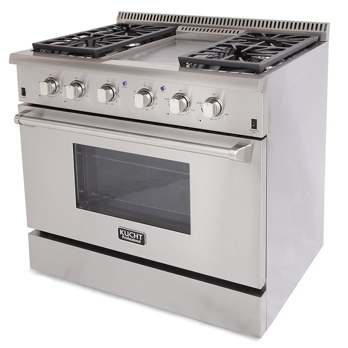 Kucht KRG3609U 36" Professional-Class Natural Gas Range with 5.2 cu. ft. Convection Oven, 4 Top Burners, Griddle... N6