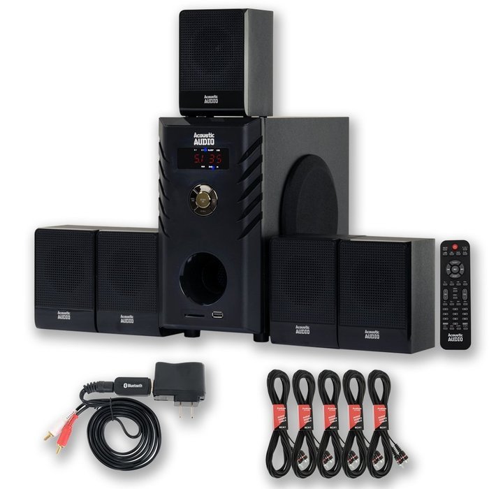Acoustic Audio AA5104 Home Theater 5.1 Speaker System with Bluetooth and 5 Extension Cables N2