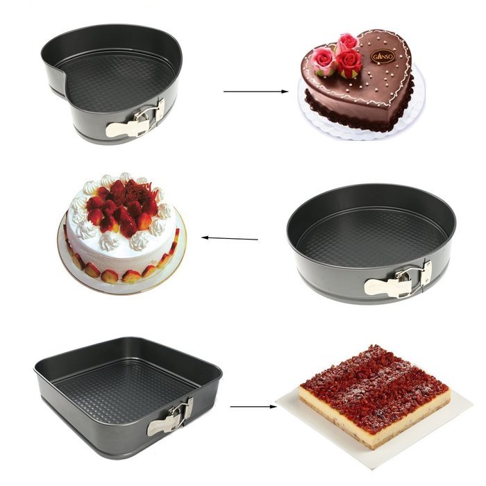 Life-C Cake Pan Mold [Hearted Round Square] with Non-stick Coating, Rolled Rim to Resist Warping Spring Latch... N9