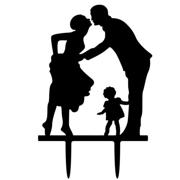 Ecape Acrylic Family Cake Toppers Wedding Cake Toppers Groom Kiss and Hug Bride with Little Girl Black Pack of 1 N6