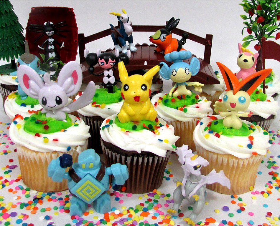 POKEMON GO 18 Piece Themed Birthday Cupcake Topper Set Featuring 12 RANDOM Pokemon Characters and Decorative Themed... N4