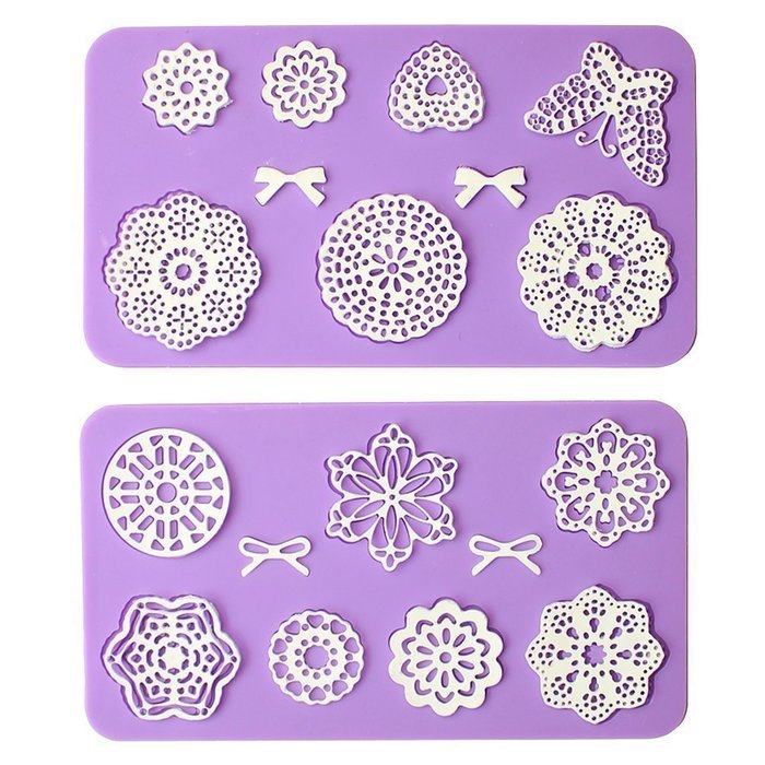 (Set of 2 )-Multi Circle Flowers Lace Mat Wedding Cake Decoration Tool Flower Embossing Lace Fondant Moulds Cupcake... N2