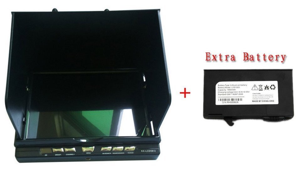 Raceband 40CH RX LCD5812 Diversity Receiver Monitor add an Extra battery for Hobby RC FPV N2